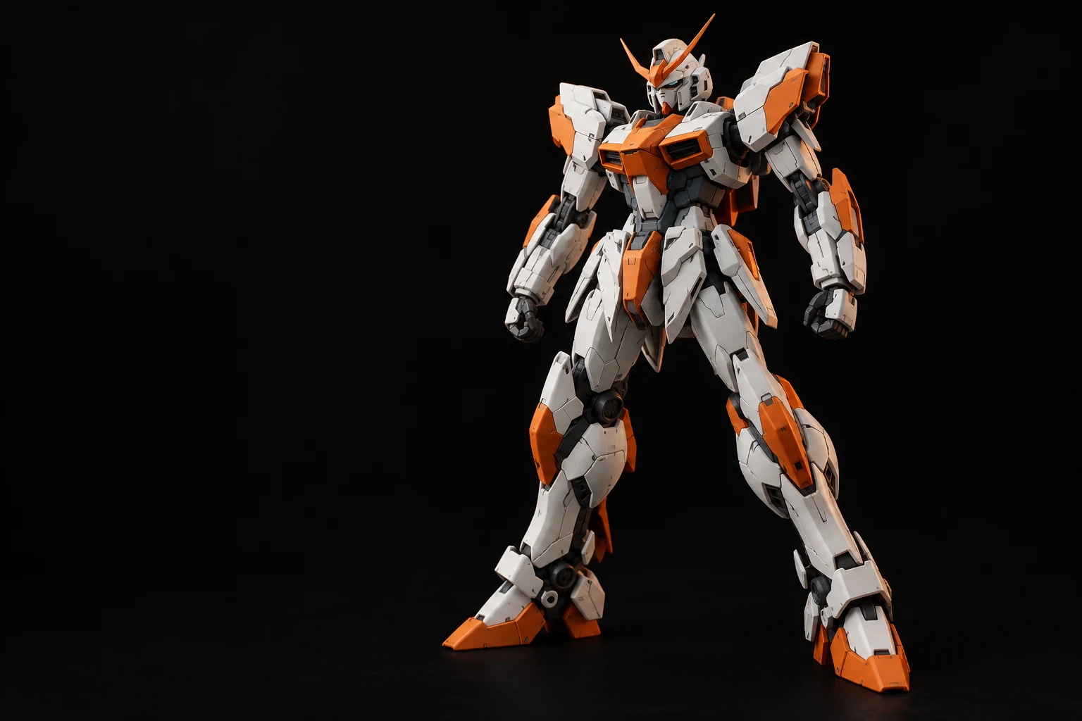 Ilustrasi konsep AI model mecha putih dengan aksen oranye; bukan hasil proyek pelanggan